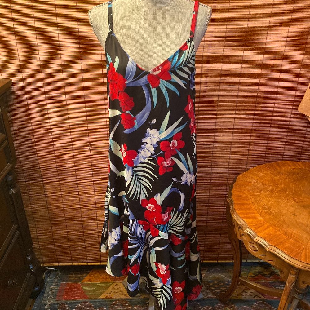 Tommy Bahama Black Maxi Dress with Red & Blue Tropical Floral